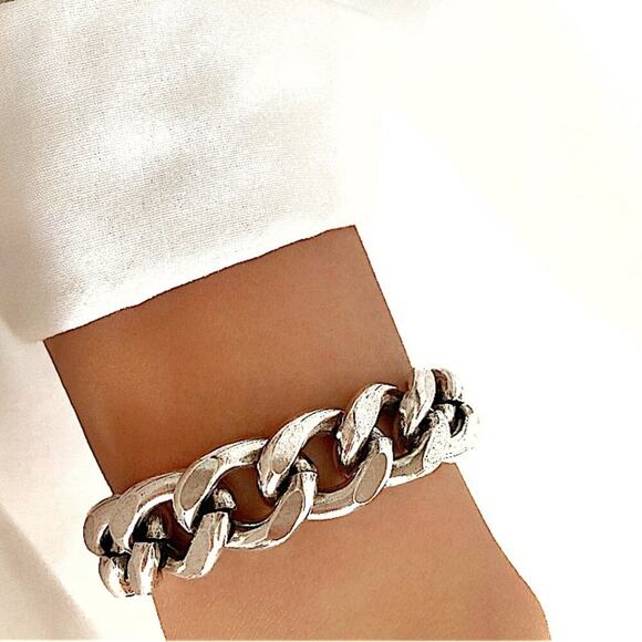 Silver Caesar Coin Charm Bracelet with Toggle Clasp Cuban Chain Link - Picture 3 of 7